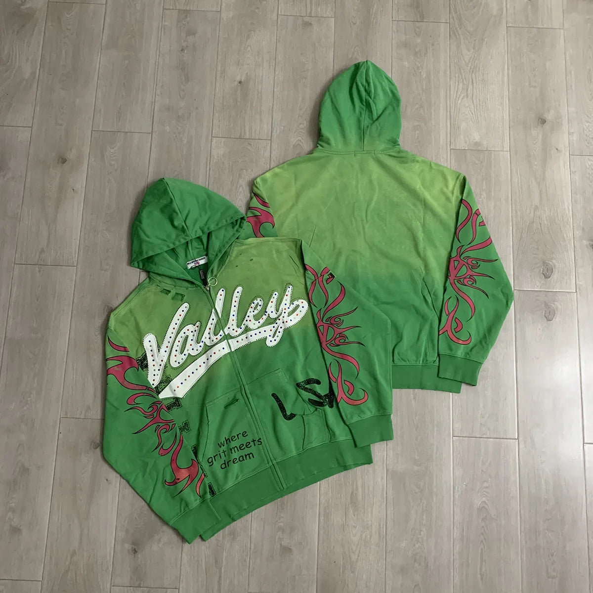 Streetwear Patchwork Letter Embroidery Zipper Terry Hooded Hoodie for Men Distressed Hole Cardigan Sweatshirt Jacket Oversized