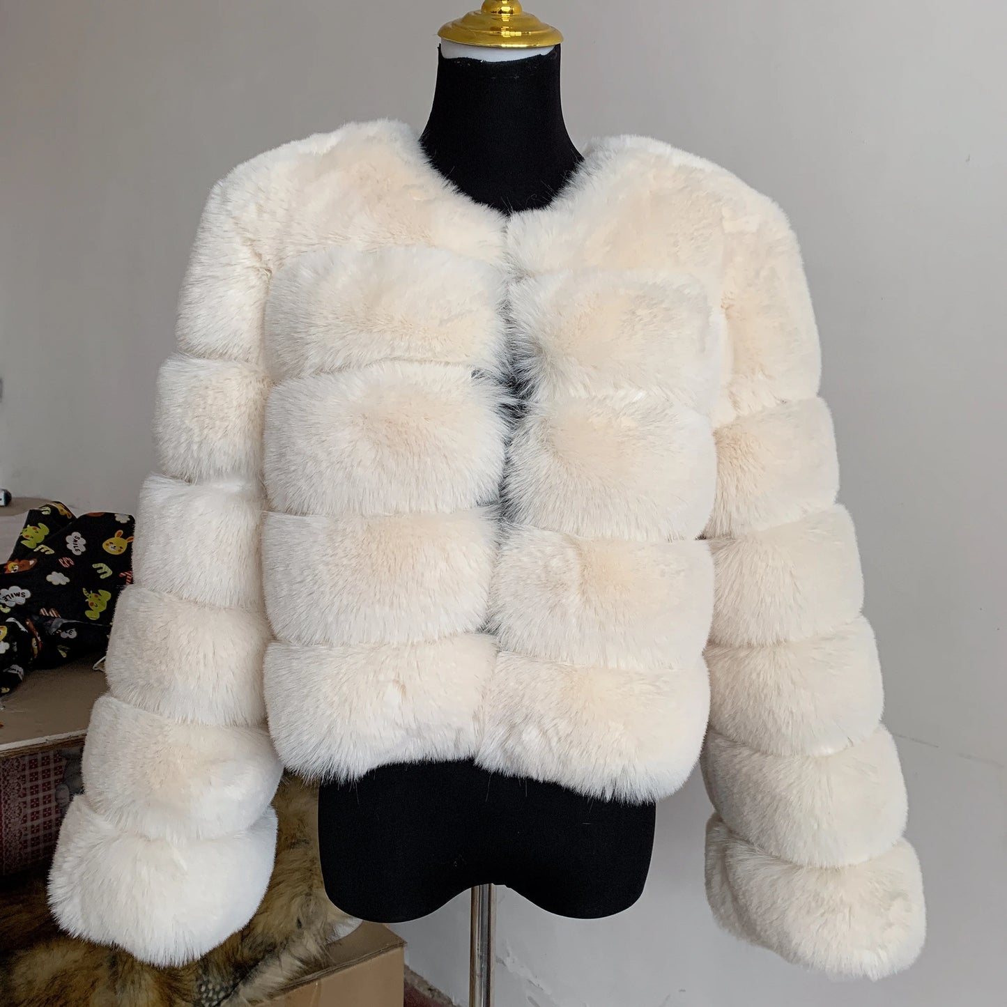Elegant Winter Faux Fox Fur Crop Jacket
