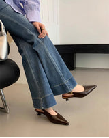 Summer Pointed Toe Women Sandals Fashion Singbacks Mules Shoes Ladies Elegant Low Heel Stripper Party Sandalias