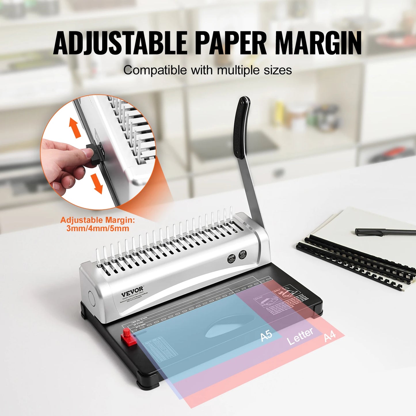 SucceBuy Binding Machine Comb Binding Machine 21Holes Binding 450 Sheets Book Binder Machine with 100 PCS 3/8'' Comb Binding Spines