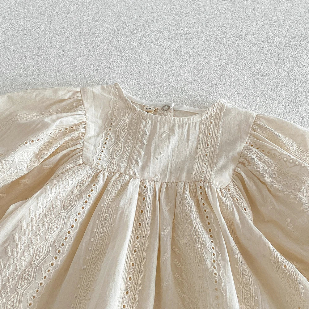 New Autumn Toddlers Girls Lace Embroidery Blouses Puff Sleeve Ruched Tops Baby Kids Floral Loose Shirts Fall Children Clothing