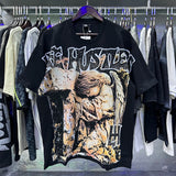 Oversized Rhinestone Cotton Crew Neck T-Shirt