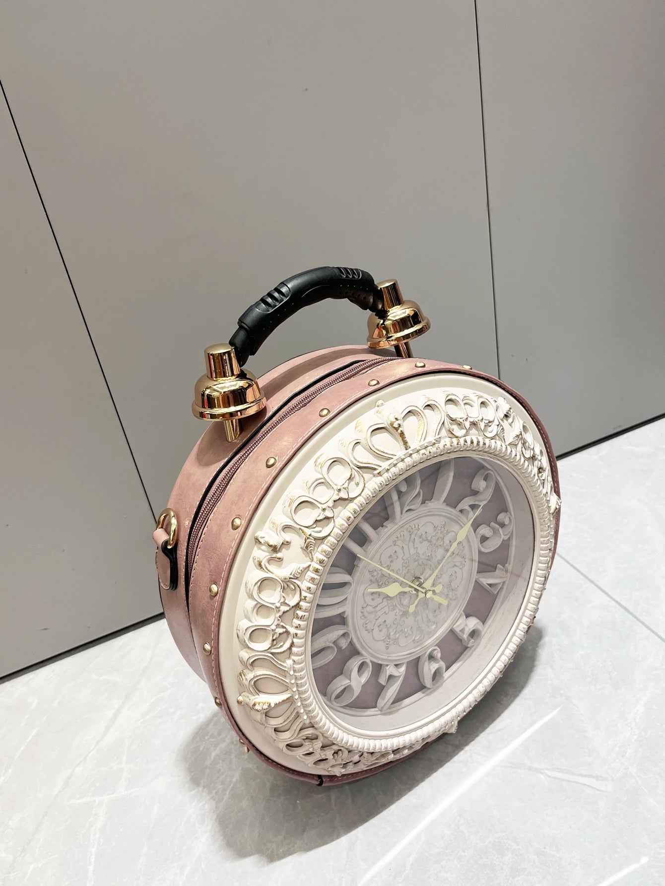 Vintage Clock-Style Circular Shoulder Bag