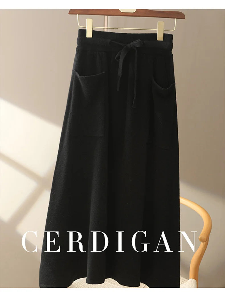 Wool A-Line Midi Skirt – Women's Knit Autumn Winter