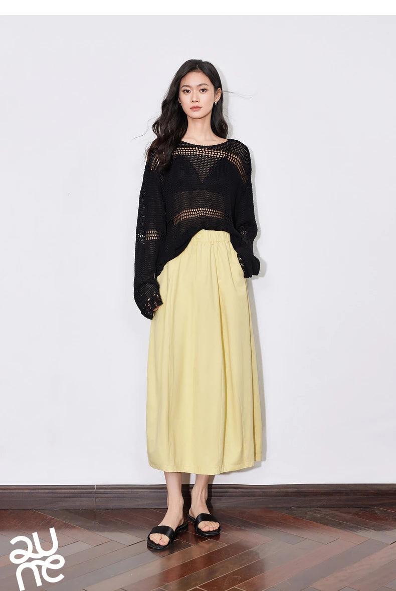 Toyouth Women's Cotton A-Line Midi Skirt | S–XL