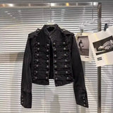 DEAT 2025 Autumn New Fashion Metal Buckle Design Shoulder Strap Denim Short Jacket For Women High Street Coat Female 11A06995