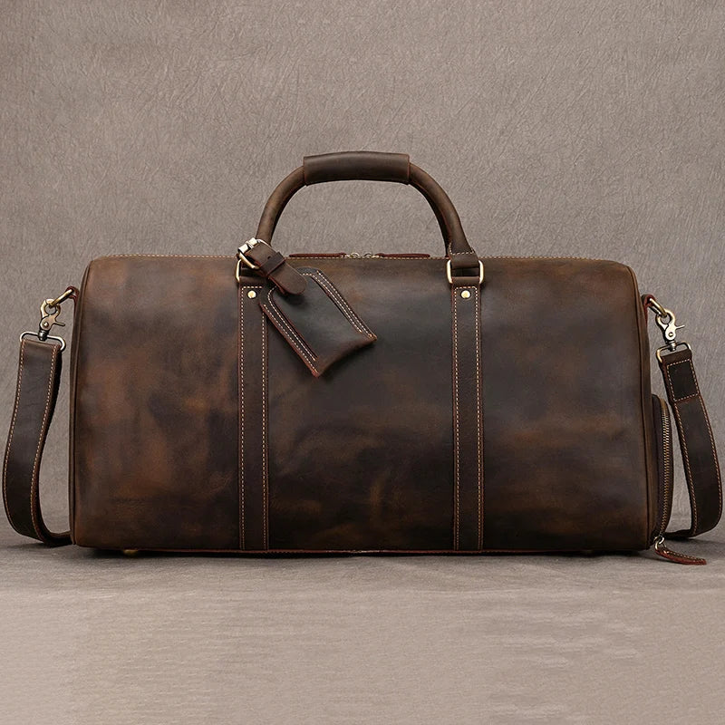 Natural Cowskin Travel Bags Waterproof Men's Leather Overnight Bag Handbag For Plane Luggage Men Male Weekend Bag Business 55cm