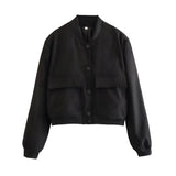 Women’s Vintage Utility Bomber Jacket – Chic Button-Down Outerwear
