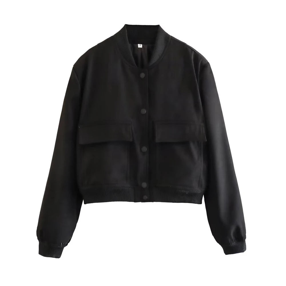 Women’s Vintage Utility Bomber Jacket – Chic Button-Down Outerwear