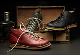 KOWM Hiking shoes men's walking boots British thick soled cowhide high top motorcycle boots ankle sneakers  casual trekking shoe