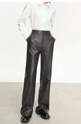 Minimalist Straight-Leg PU Leather Trousers