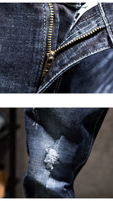 Men's Slim-Fit Ripped Jeans | Blue Black Denim