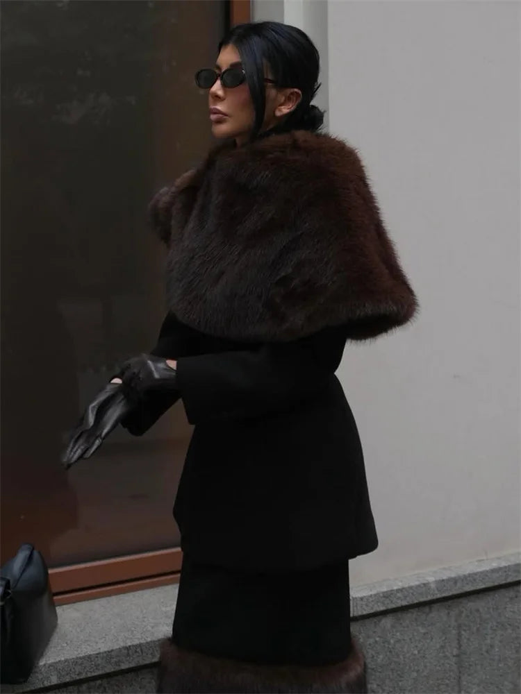 Elegant Fur & Feather 2-Piece Maxi Set