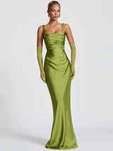 Elegant Backless Satin Maxi Dress – Sleeveless Halter Bodycon Party Gown