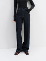 FSLE Straight High Waist Jeans for Women Winter Solid Simple All-match 2025 New Long and Short Versatile Pants Korean Style