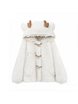 Women's Hooded Faux Fur Coat with Deer Ears