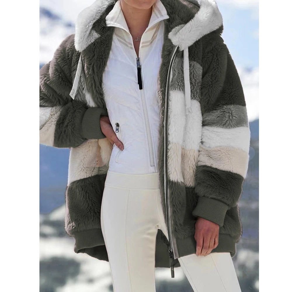 Hooded Plaid Spliced Winter Coat