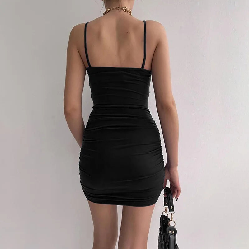 Elegant Spaghetti Strap Ruched Bodycon Dress