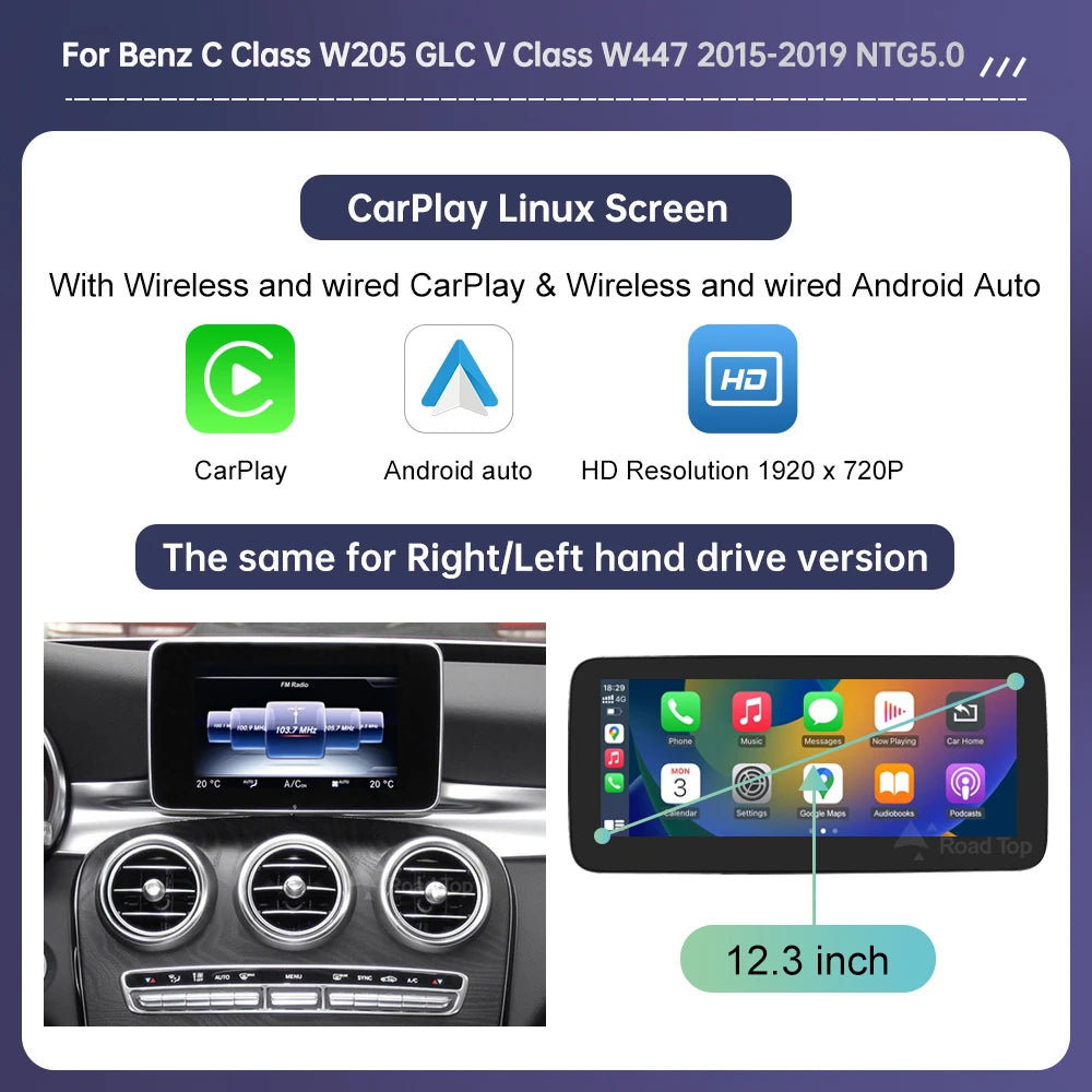 Mercedes Benz W205 GLC CarPlay & Android Auto Screen