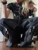 Gothic Punk Wide-Leg Cargo Jeans | Y2K Baggy Denim