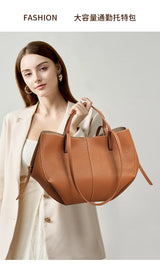 2025 leather shoulder bag versatile niche handbag, top layer cowhide commuting high-end feeling, large capacity tote bag for wom