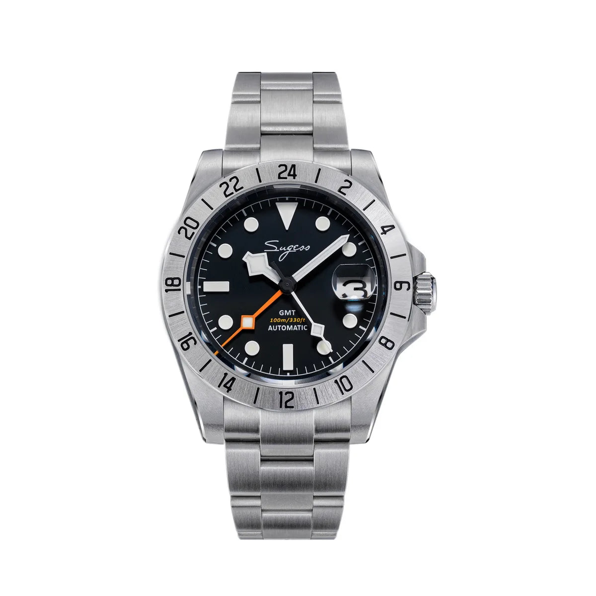 Sugess Men Watch GMT Automatic NH34 Movement 100M Waterproof Mechanical Wristwatches Dome Sapphire Crystal Limited Bracelet S463