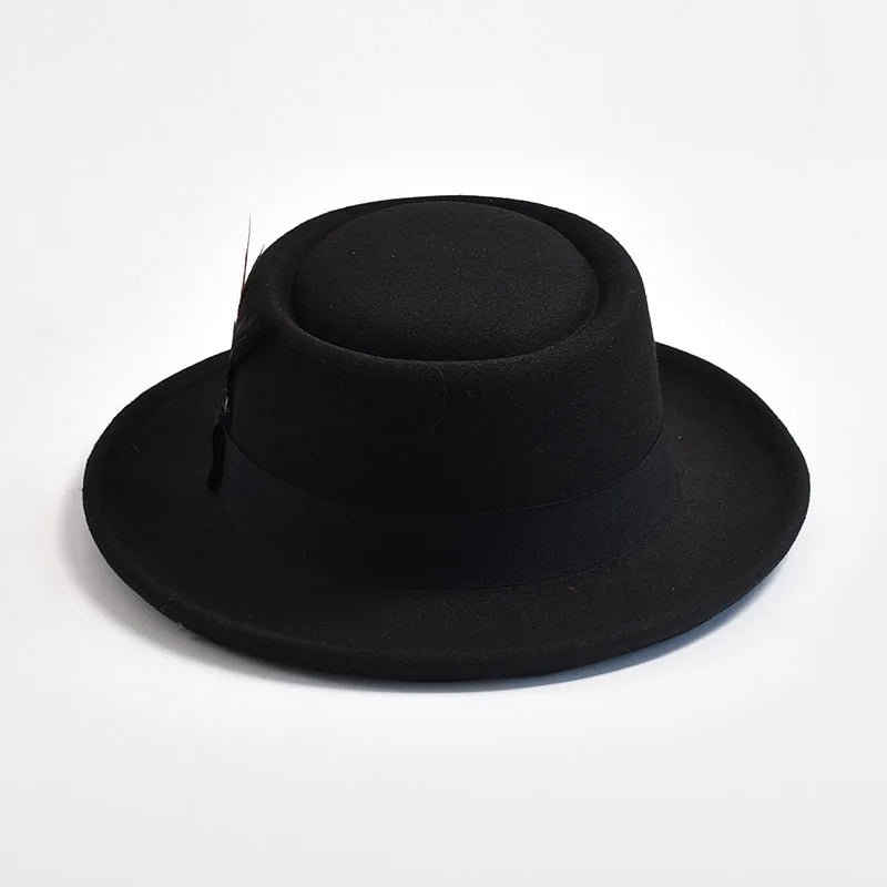 Men's Vintage Felt Fedora Hat with Feather Accent