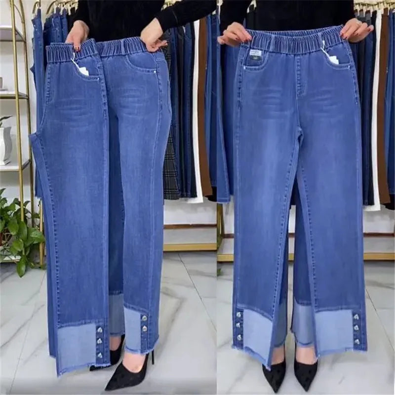 Women's Wide Leg High Waist Stretch Denim Jeans