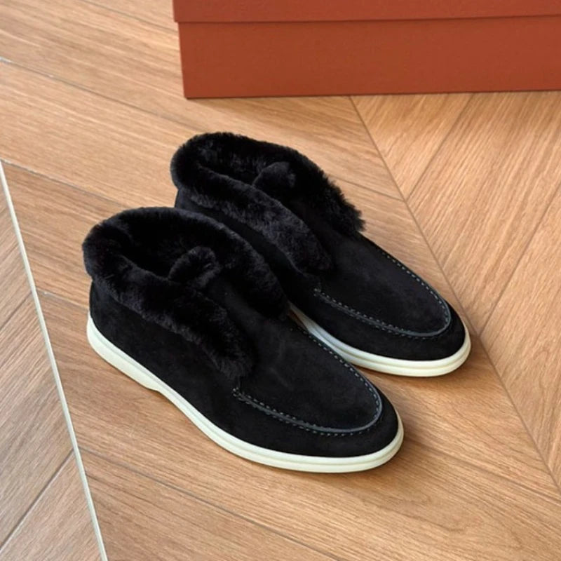 Premium -Made Leather Ankle Snow Boots – 100% Wool Lined Winter Loafers