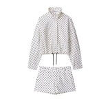Fashion Polka Dot Shorts Sets For Women 2026 Spring Drawstring Bomber Jacket High Waist Shorts 2 Pieces Set Woman Outfits