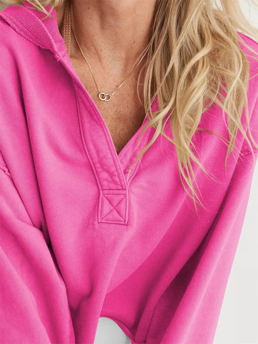 Women's Relaxed V-Neck Cropped Hoodie