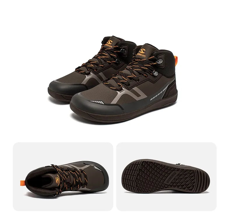 HOBIBEAR Unisex Mid Top Barefoot Shoes Mens Womens Wide Toe Artificial Leather Hiking Boots Outdoor Non-Slip Trail-Running Shoes