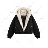 Y2K American Black Retro Wool Collar Thickened Cotton Jacket Men And Women Fashion Punk Vintage Streetwear Loose Casual Jackets