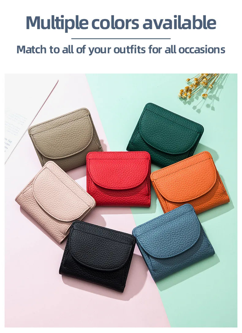 New Women Genuine Leather Mini Wallet RFID Folding Simple Ultra-thin Small Soft Cowhide Wallet Female Card Holder Coin Bags
