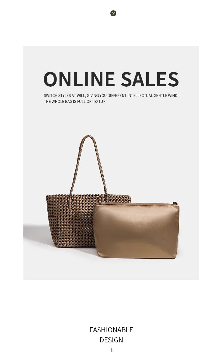 Nylon Bucket Bag Women Shoulder Strap Handbag Woven Tote Luxury Designer Medium Size