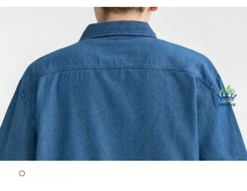 Men's Denim Shirt Long Sleeve Casual Outerwear Youth 2026 Fashion Streetwear Light Blue Button Up Top with Pockets Jeans Shirt