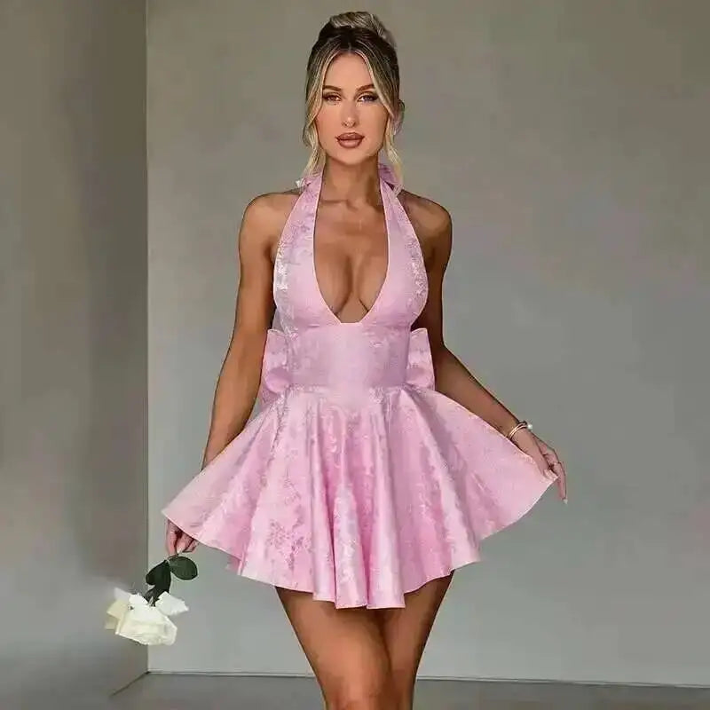 Townlike Women's Elegant Jacquard Backless Mini Dress - USA Made Chic