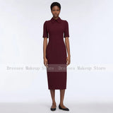 Customized Pink Cocktail Dress Short Sleeves Point Collar Modern Party Gowns Midi Tea Length Simple Women's Formal Dresses 2026