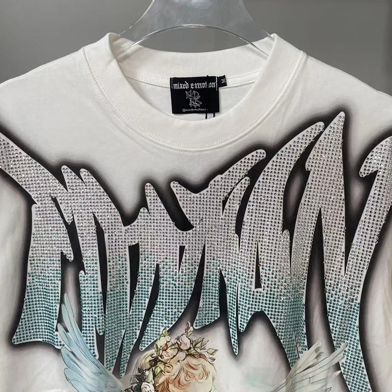 MIXED EMOTION Oversized Cotton Rhinestone T-Shirt