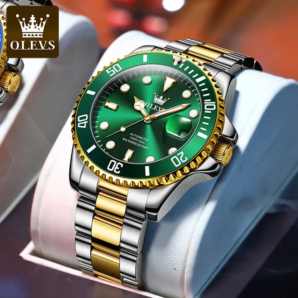 OLEVS 6650 Men Watch Classic Original Automatic Mechanical Watch For Man Zircon Scale  Waterproof Luminous Stainless Steel Reloj
