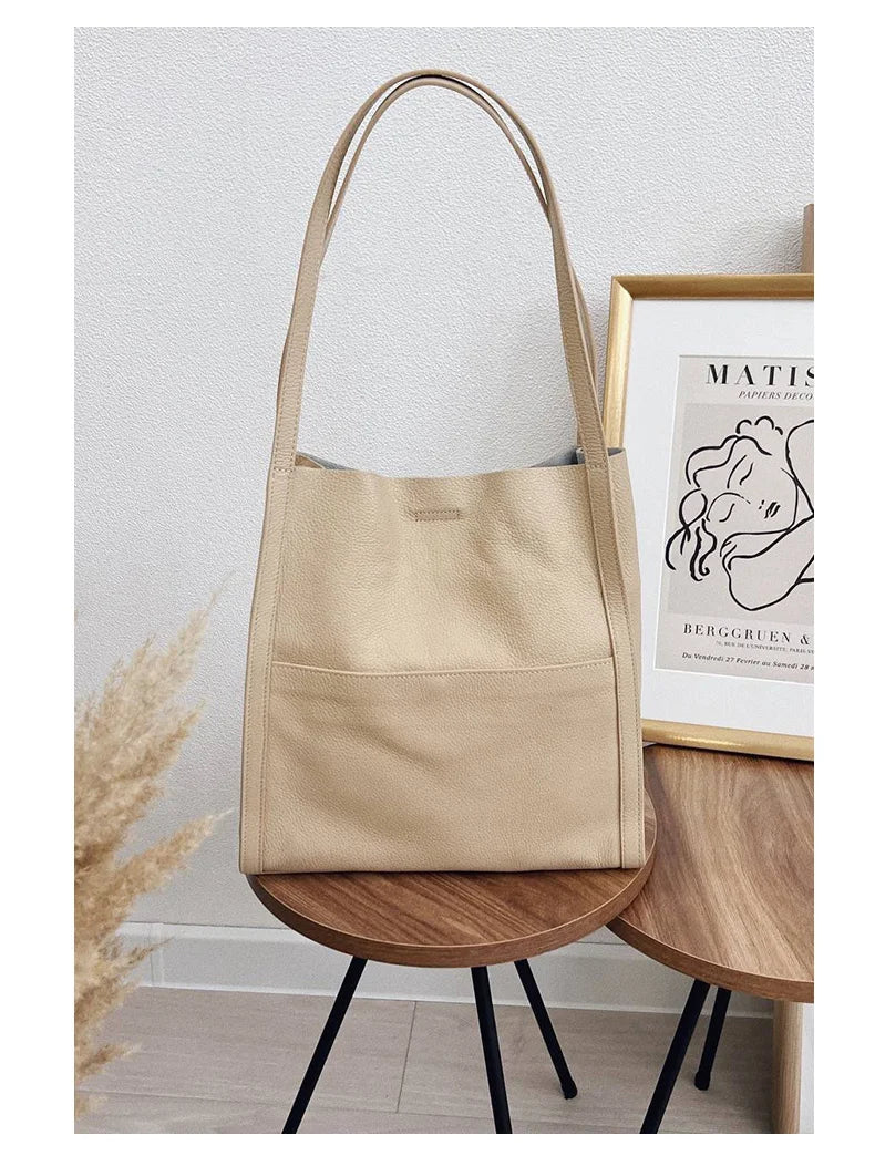 2025 New Women Bag Female Luxury Fashion Shoulder Bags Lady Soft 100% Cowhide Genuine Leather Niche Design Tote Bucket Handbag