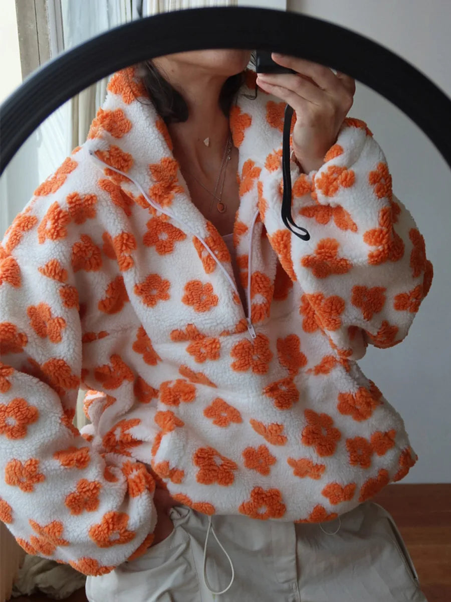 Women's Floral Fleece High-Neck Pullover
