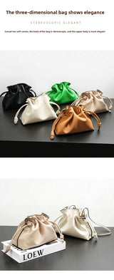 Autumn and Winter Classic Flamenco Fashion Lucky Bag Cloud Bag Genuine Leather Drawstring Shoulder Crossbody Bucket Bag for Wome