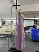 Elegant Lotus Edge Halter Maxi Dress