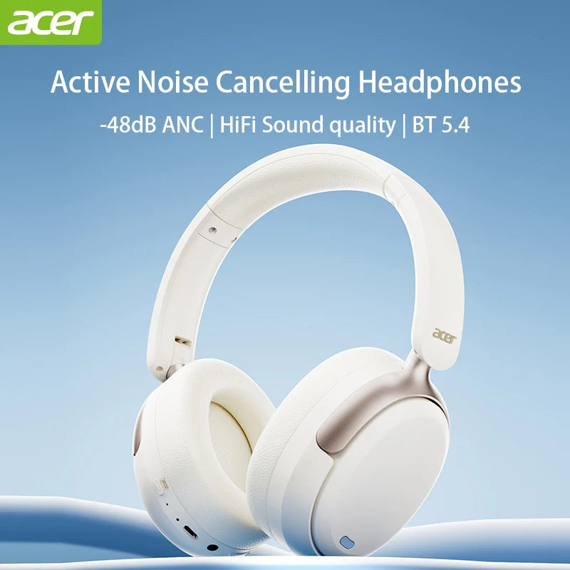 Acer OHR516 ANC Wireless Headphone 48dB Noise Canceling Hi-Res Spatial Audio Earphone with LDAC Bluetooth 5.4 Over Ear Headset