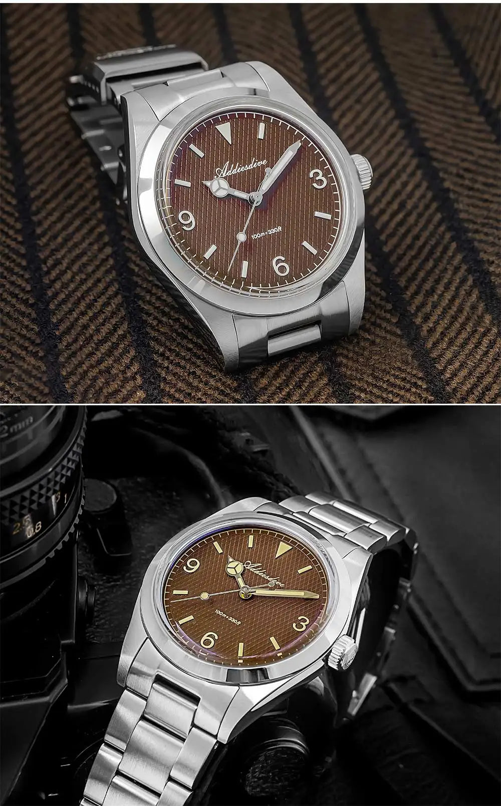 ADDIESDIVE 36mm Men Watch Luxury 200m Waterproof Super Luminous Bubble Glass Stainless Steel Wrist Watch Quartz Watches For Men