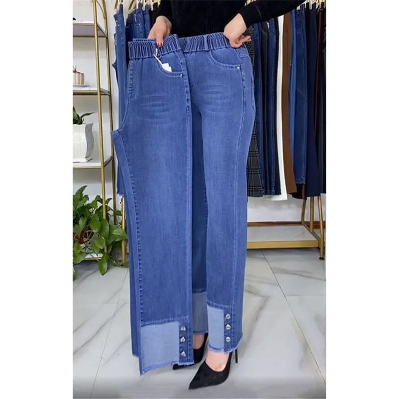 Women's Wide Leg High Waist Stretch Denim Jeans