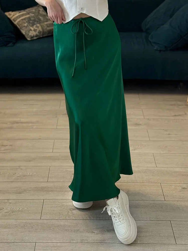 Women's Satin Maxi Skirt – Elegant Ankle-Length