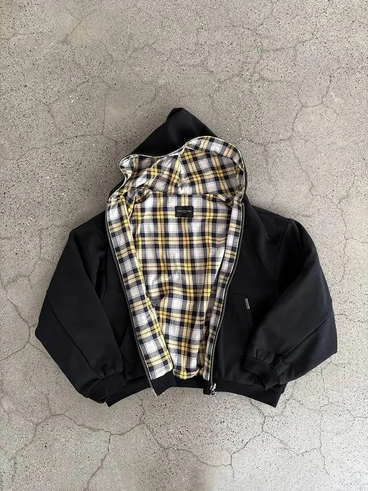 Reversible Plaid Zip-Up Hoodie with Relaxed Fit