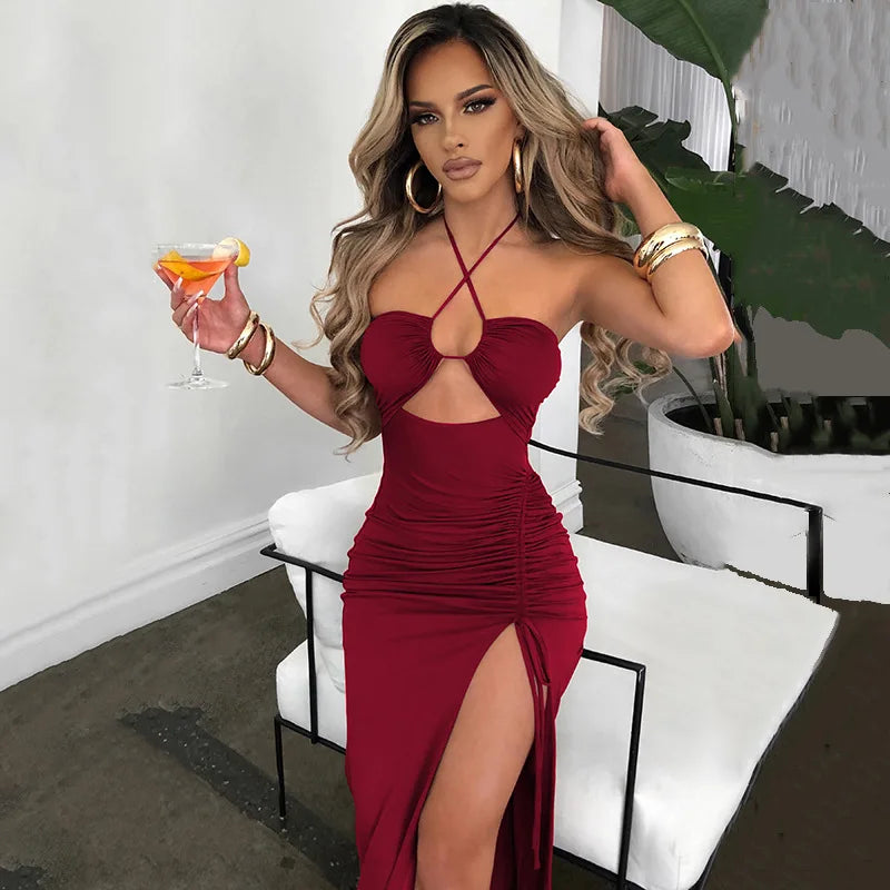 Women's Denim Bodycon Midi Dress – Backless Sleeveless Party Dress